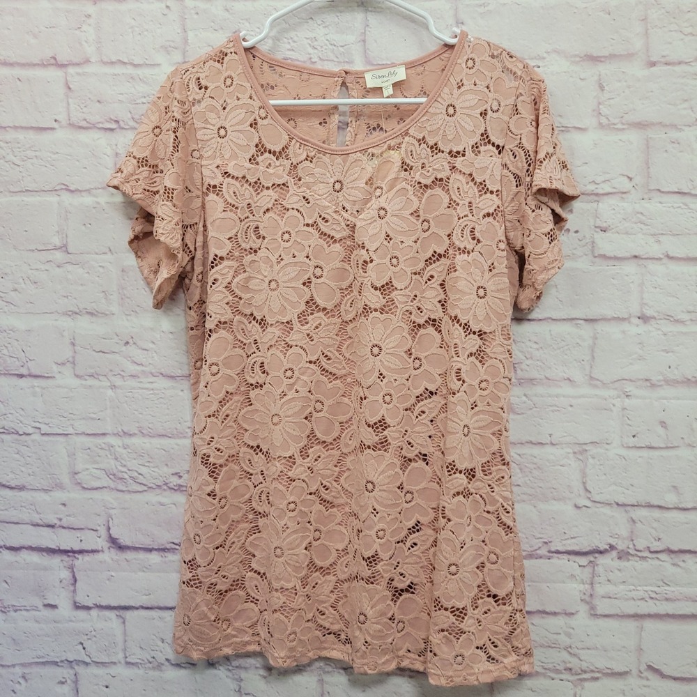 NEW Siren Lily Pink Floral Lace Blouse L Flutter Sleeve Coquette Romantic Boho